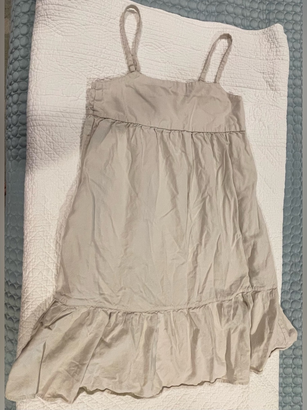 Uniqlo Beige Ruffle Hem Spaghetti Strap Dress Natural Linen Blend Sz 11/12 Girls